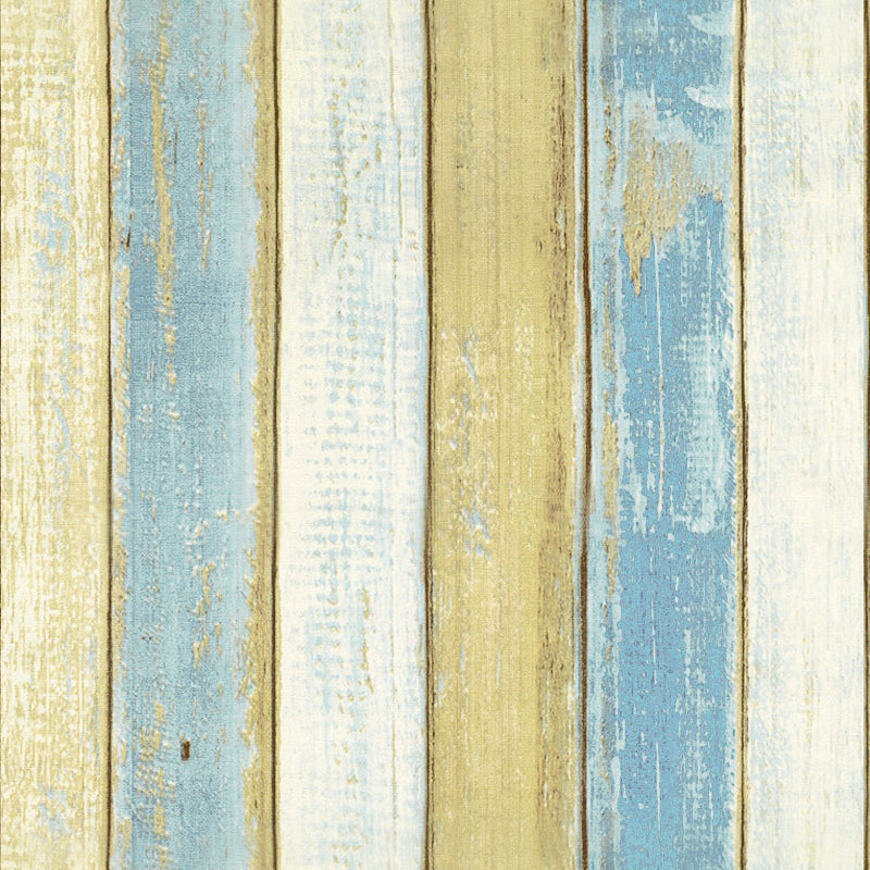 HaokHome Blue & Yellow Distressed Wood Peel and Stick Wallpaper, Vintage Shiplap Plank Wall Paper for Bedroom, Living Room, Cabinet, Countertop Surfaces
