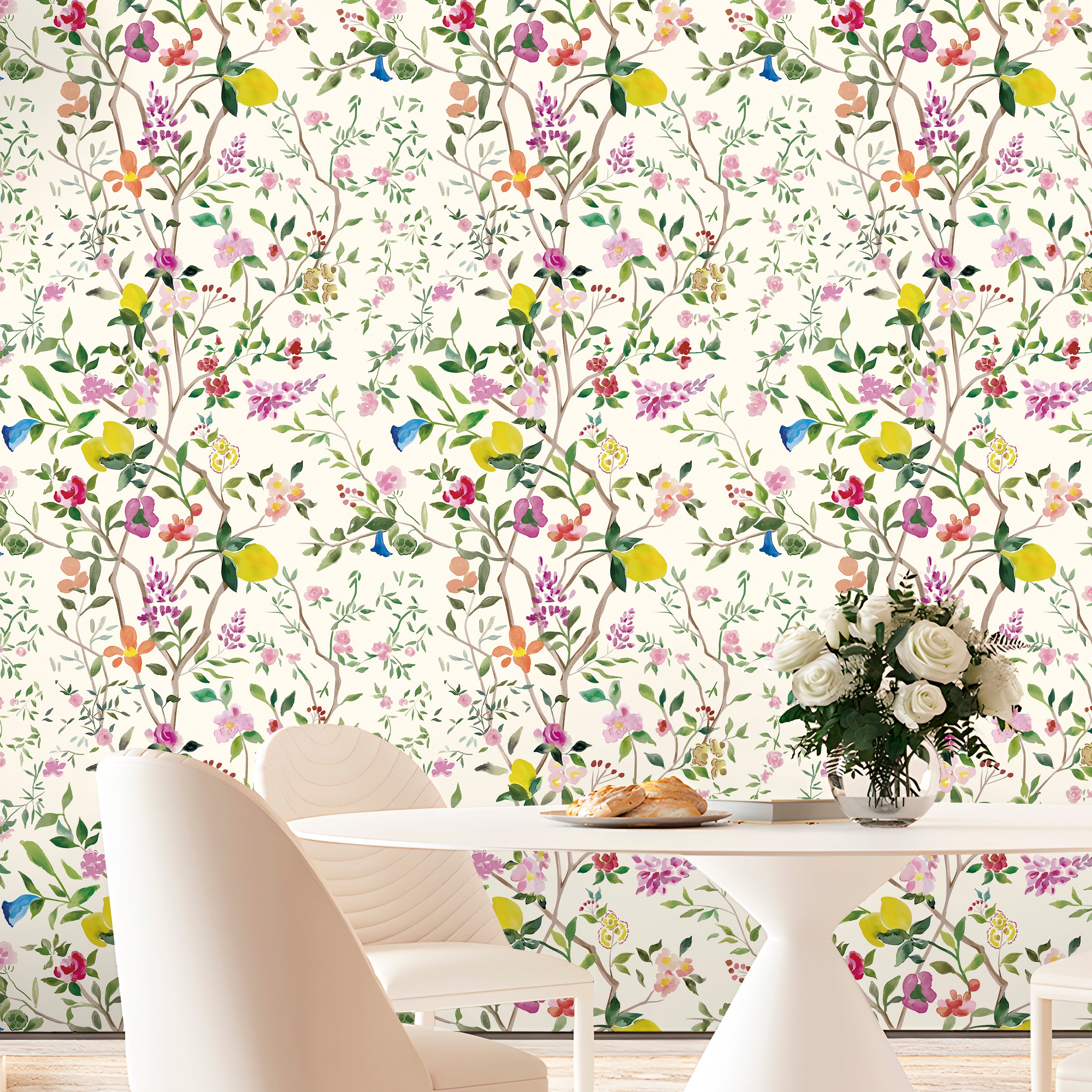 HaokHome Peel and Stick Botanical Tropical Floral Wallpaper Beige Blue Green Wall Mural Removable Wall Decor for Bedroom Living Room