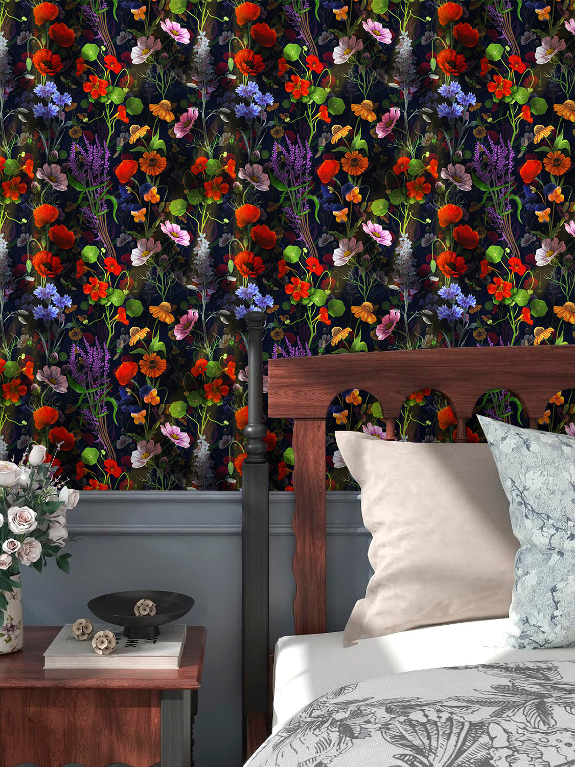 HaokHome Bold Botanical Dark Floral Wallpaper Vintage Elegance for Your Home