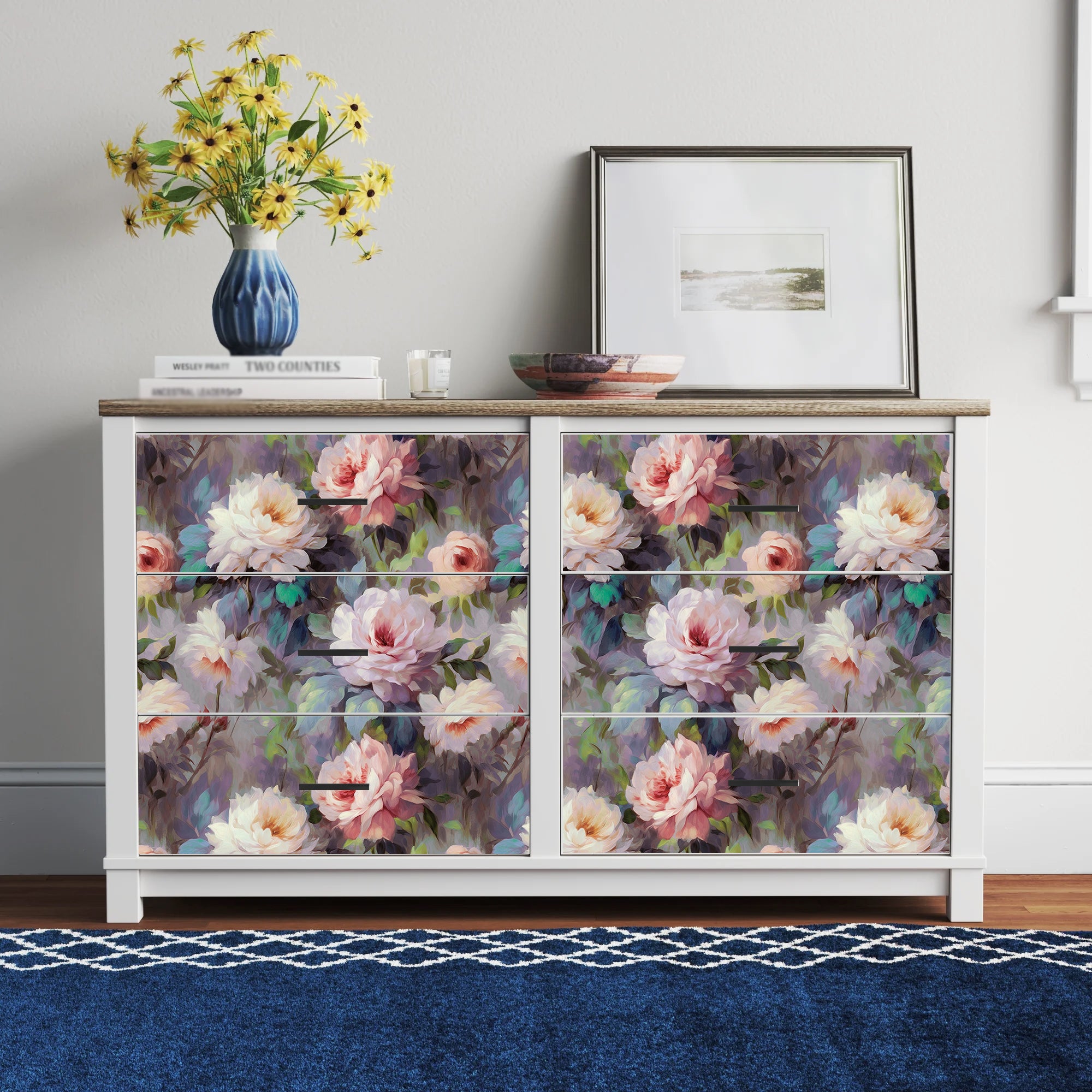 HaokHome Peel and Stick Wallpaper Vintage Oil Painting Peony Floral Style, Soft Pastel Muted Tone Removable Self Adhesive Wallpaper for Bedroom & Living Room