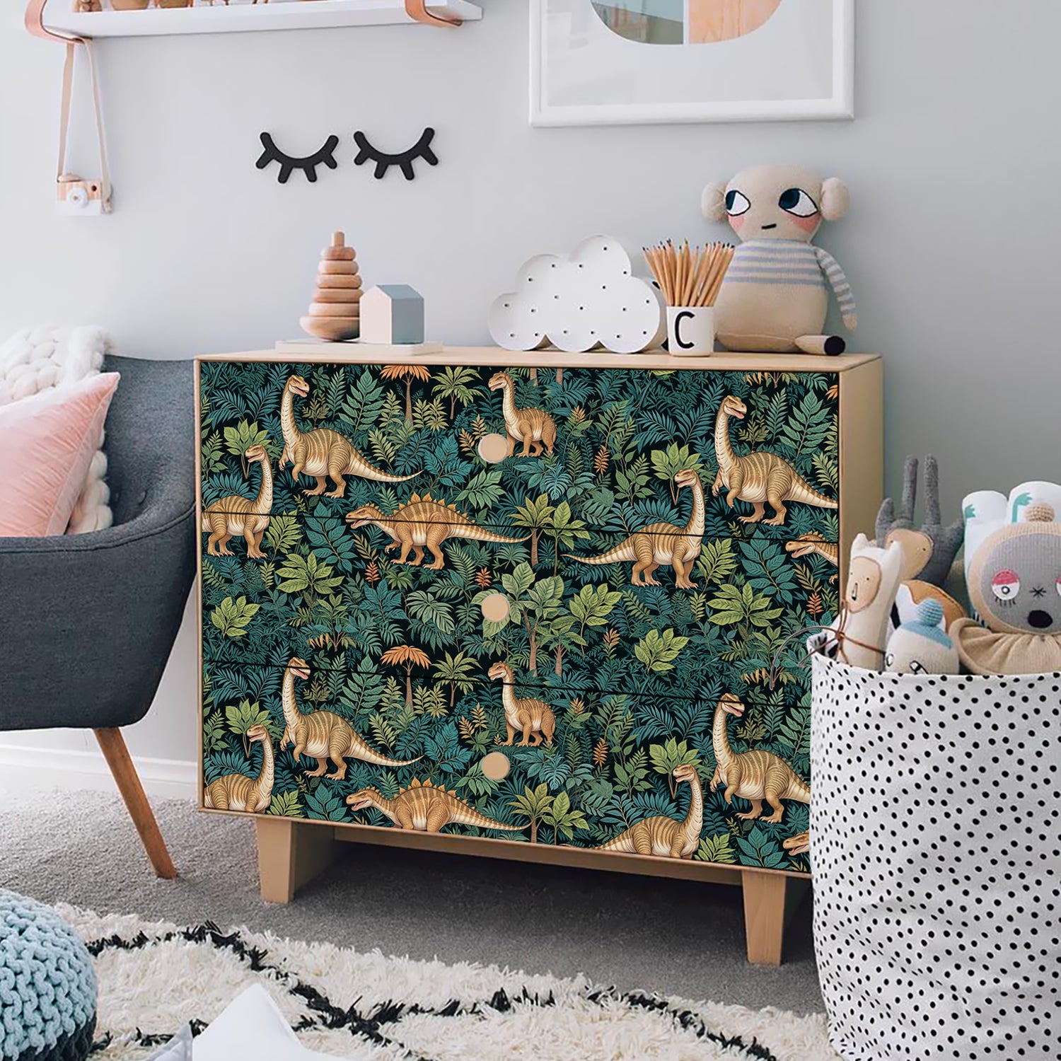 HaokHome Wallpaper Peel and Stick Dinosaur Jungle Foliage Wall Decor Removable Mural