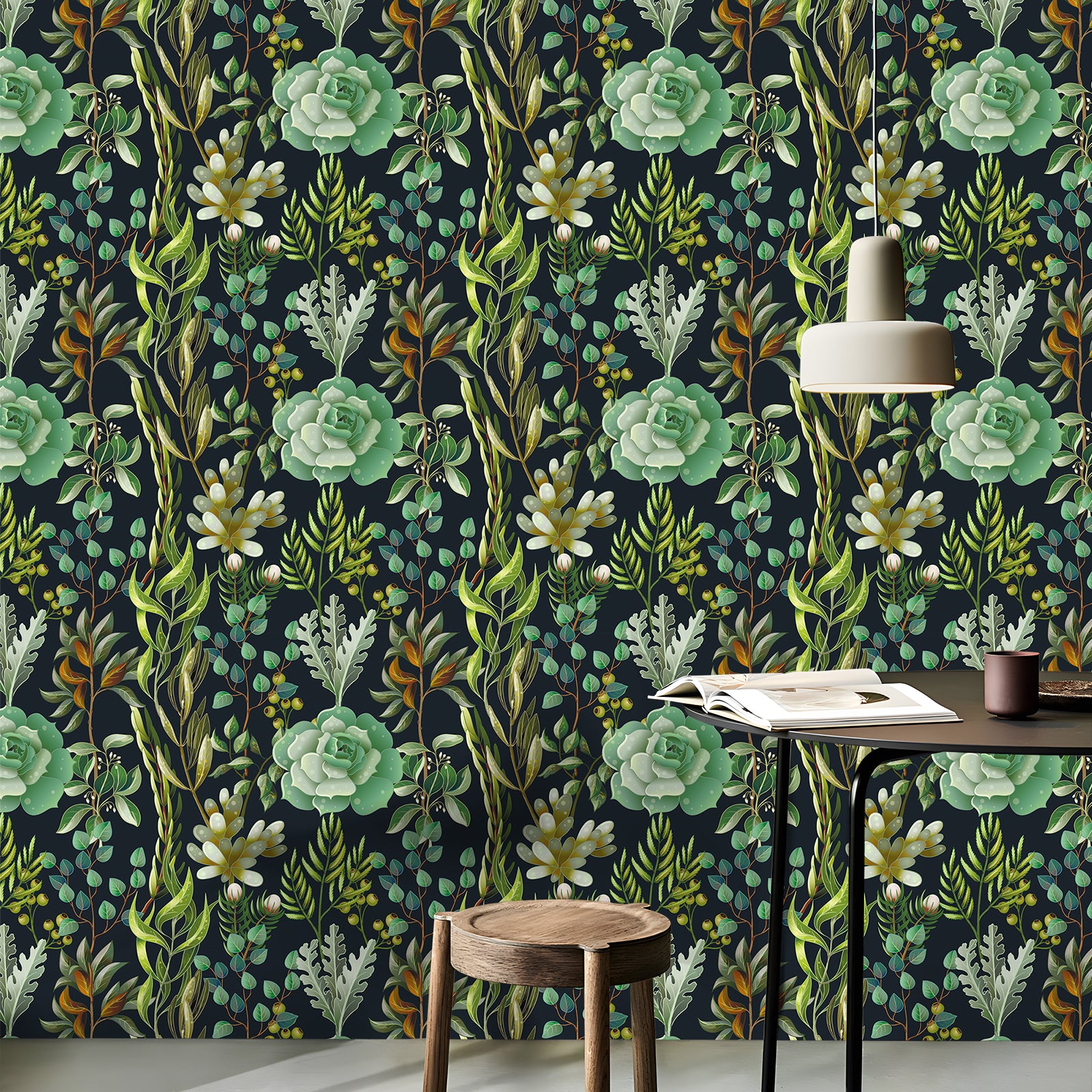 HaokHome Tropical Succulents Green Wallpaper Peel and Stick Rain Forest Plants Wall Decor Stick on Paper for Bedroom
