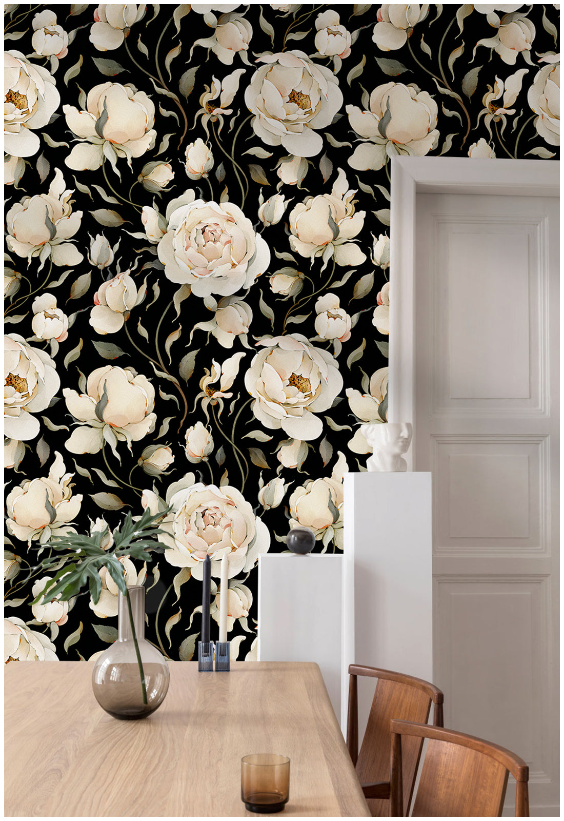 HaokHome Black Flower Peel and Stick Wallpaper Removable Vinyl Self Adhesive DIY Decor