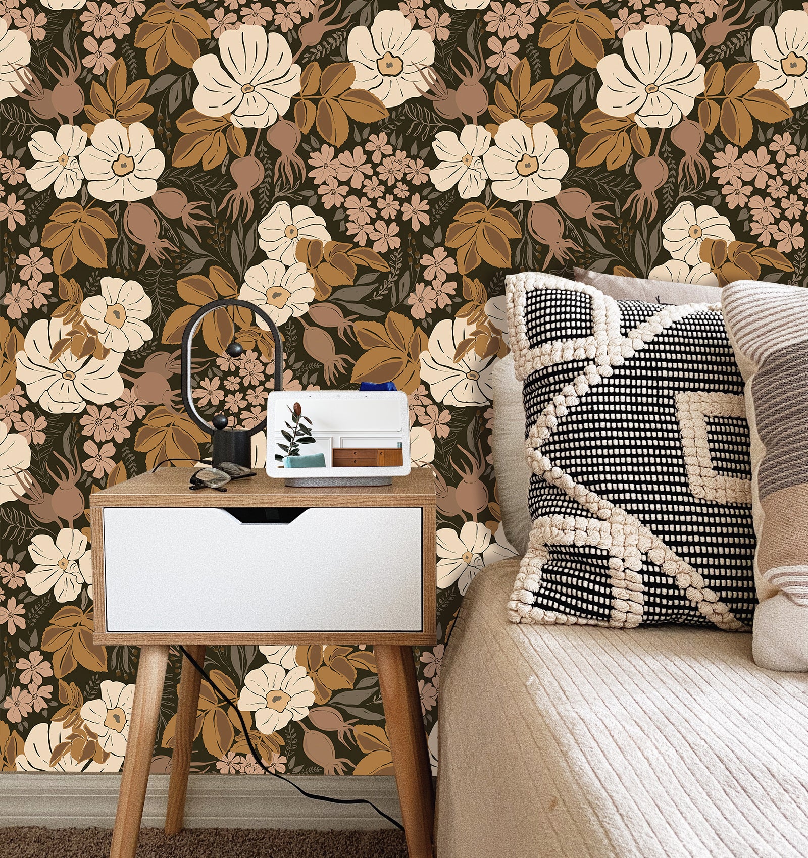 HaokHome Vintage Floral Peel and Stick Wallpaper – Beige & Brown Botanical Pattern