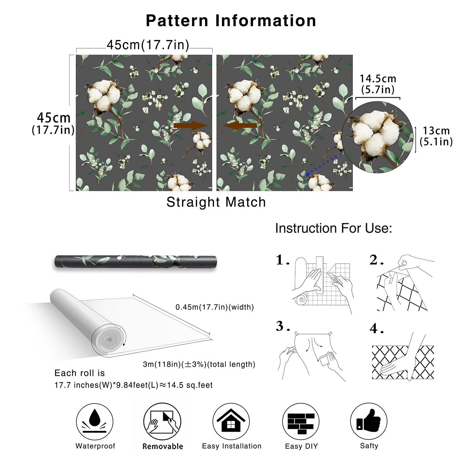 HaokHome Boho Wallpaper Peel and Stick Eucalyptus Cotton Floral Wallpaper Removable Contact Wall Paper