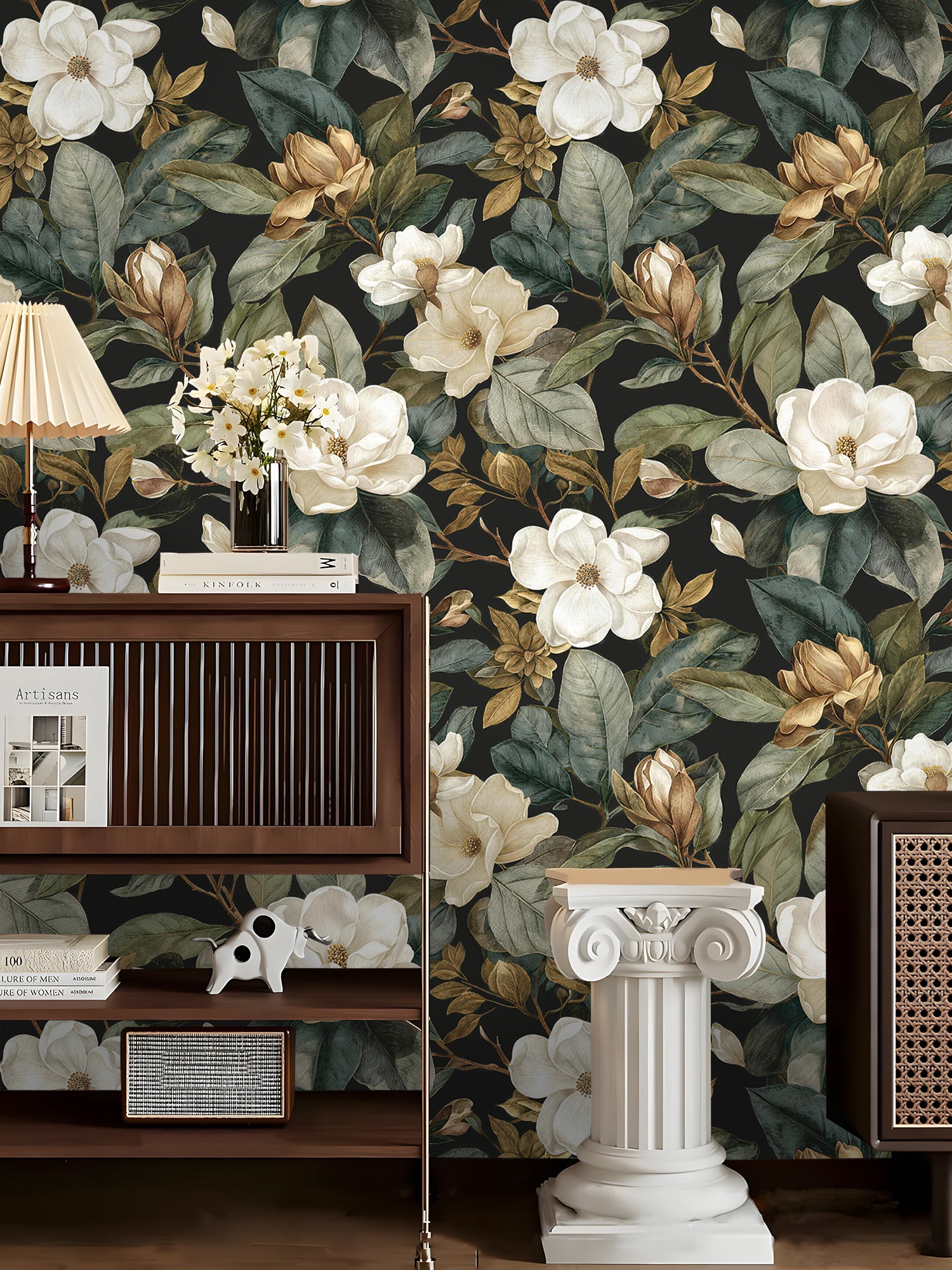 Moody Magnolia Vintage Botanical Wallpaper