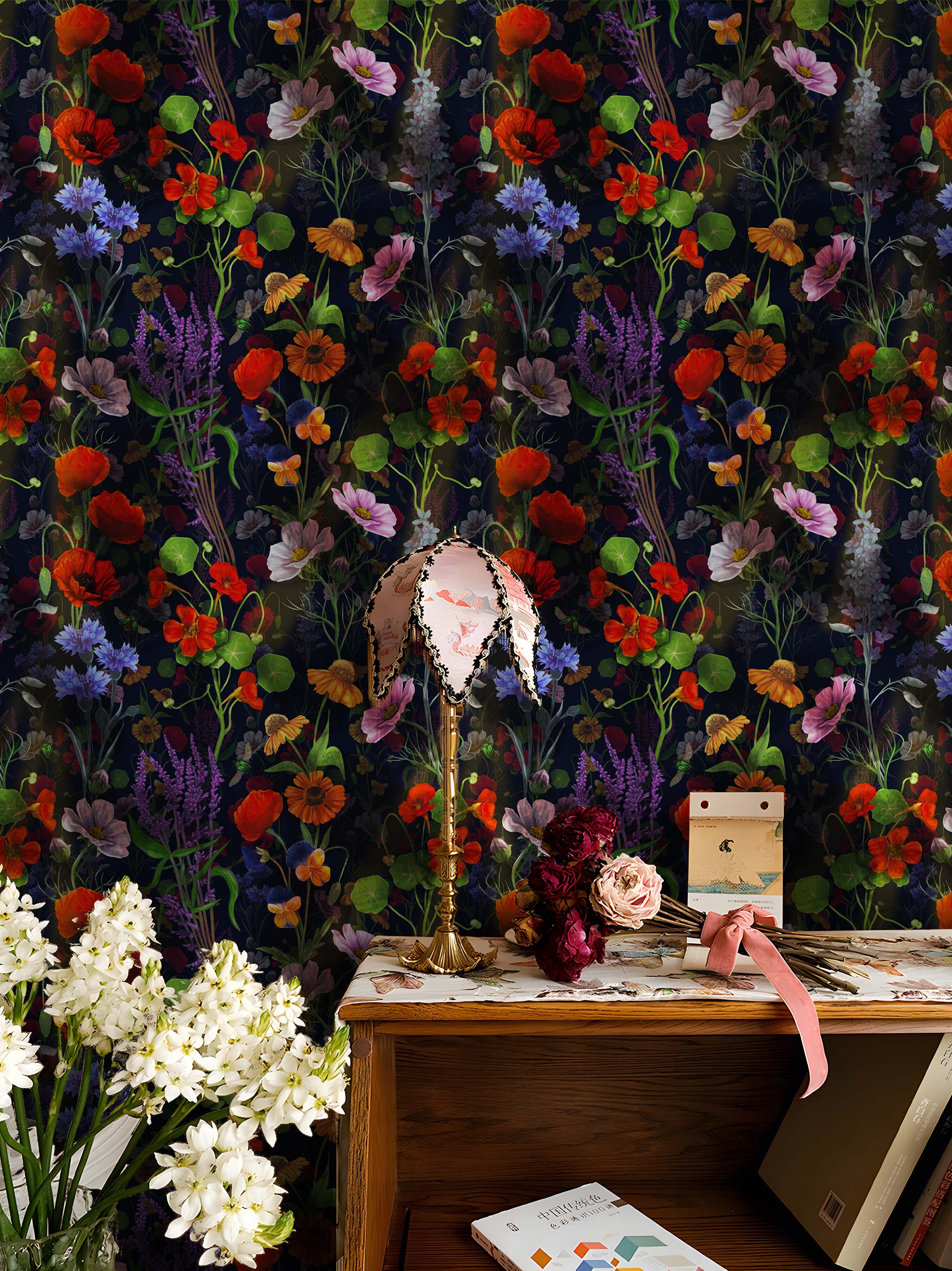 HaokHome Bold Botanical Dark Floral Wallpaper Vintage Elegance for Your Home