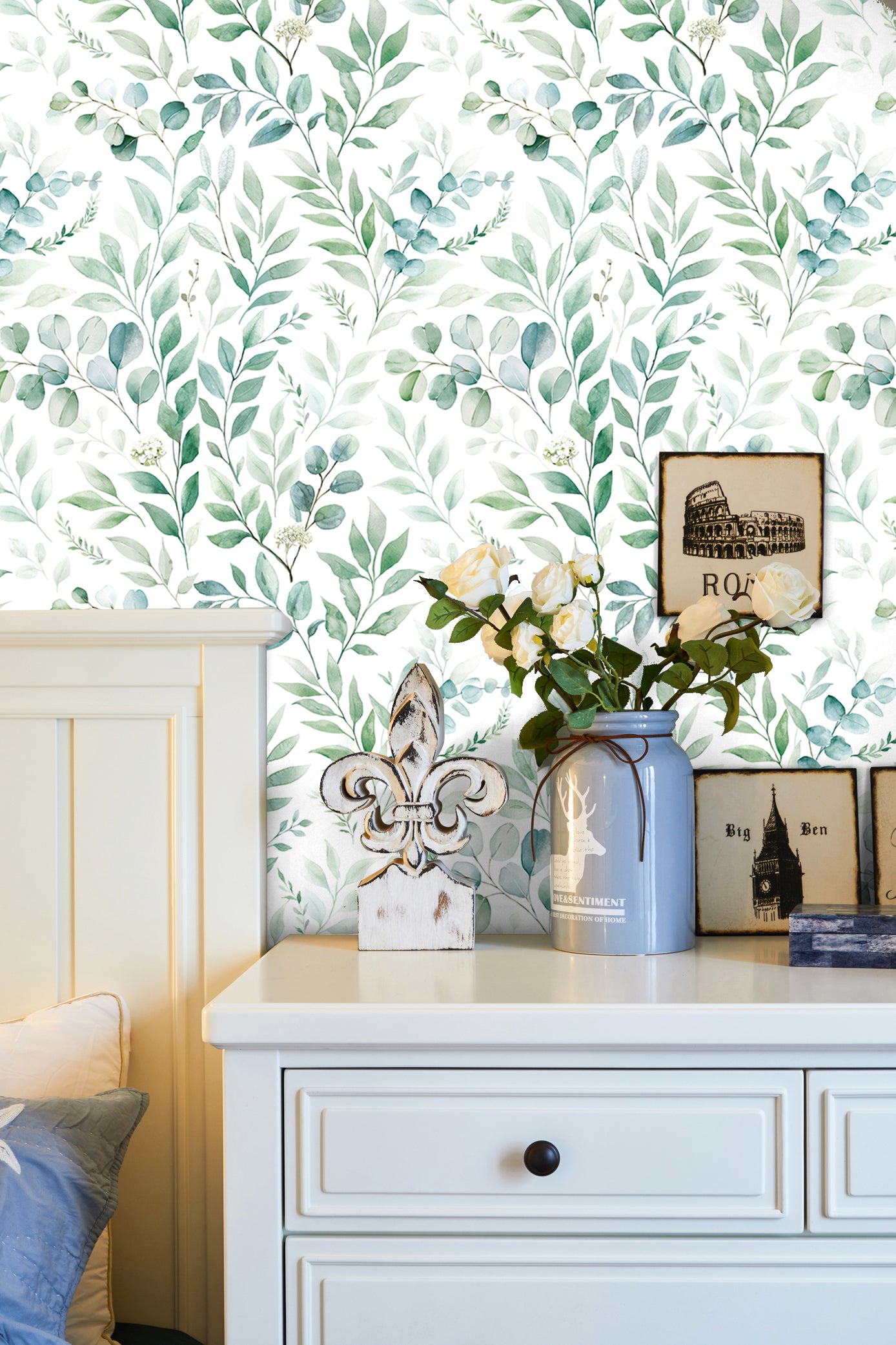 HaokHome Mixed‑Shape Eucalyptus Flower‑Spike Removable Wall Covering