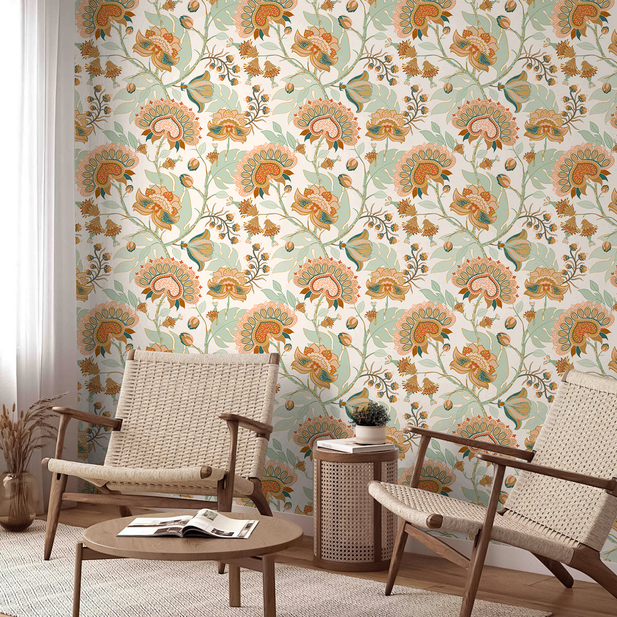 HaokHome Boho Wallpaper Vintage Chomper Flower Peel and Stick Wall Paper for Home Decor Countertops Cabinets