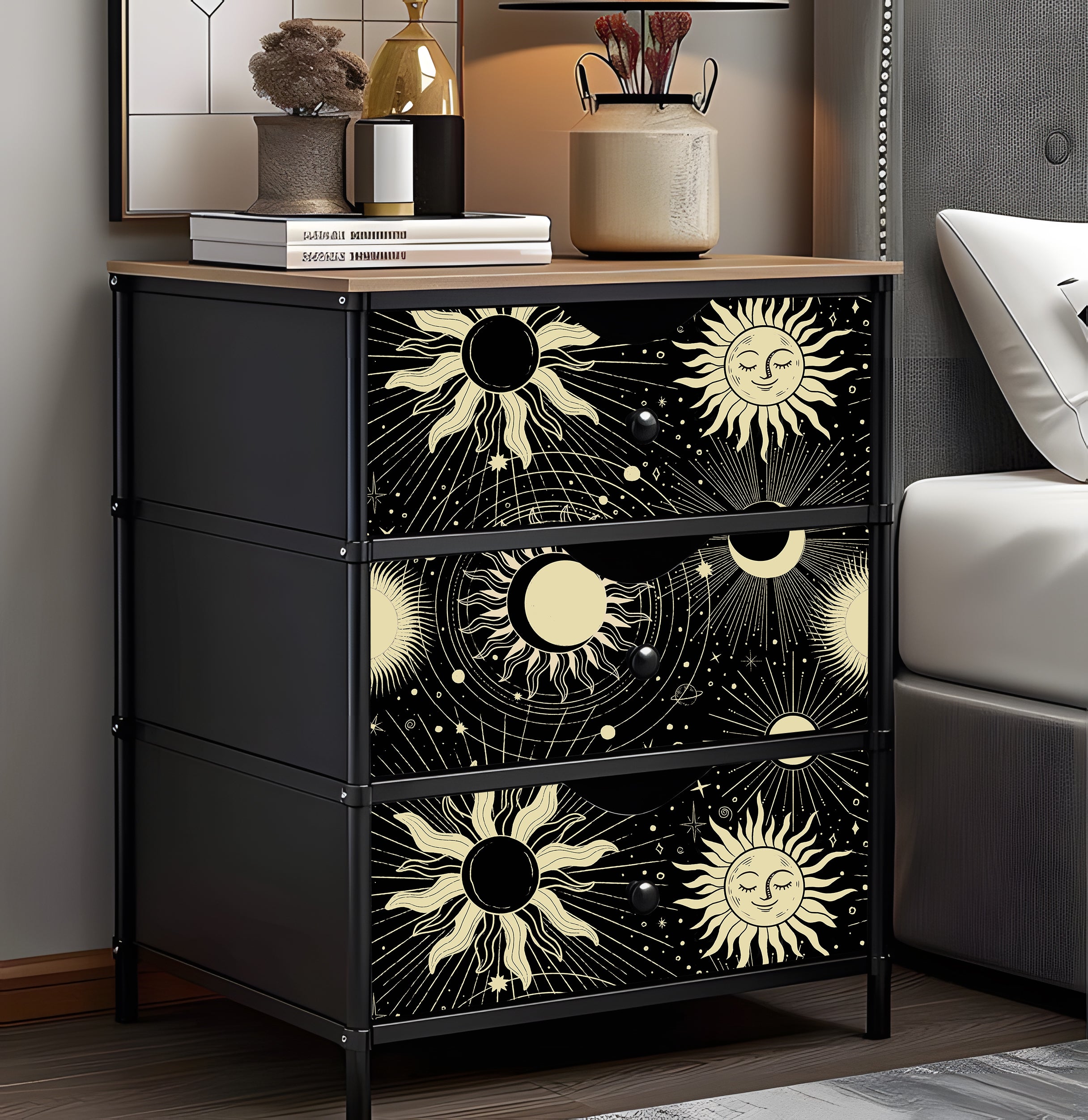 HaokHome Sun and Moon Peel and Stick Wallpaper, Mystical Celestial Removable Self Adhesive Wallpaper for Bedroom & Living Room