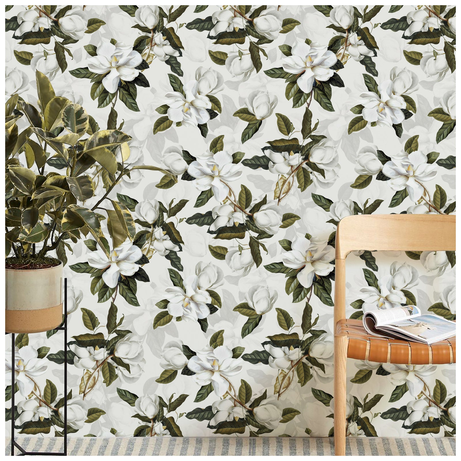 HaokHome Gardenia Floral Peel and Stick Wallpaper Vinyl Self Adhesive Mural