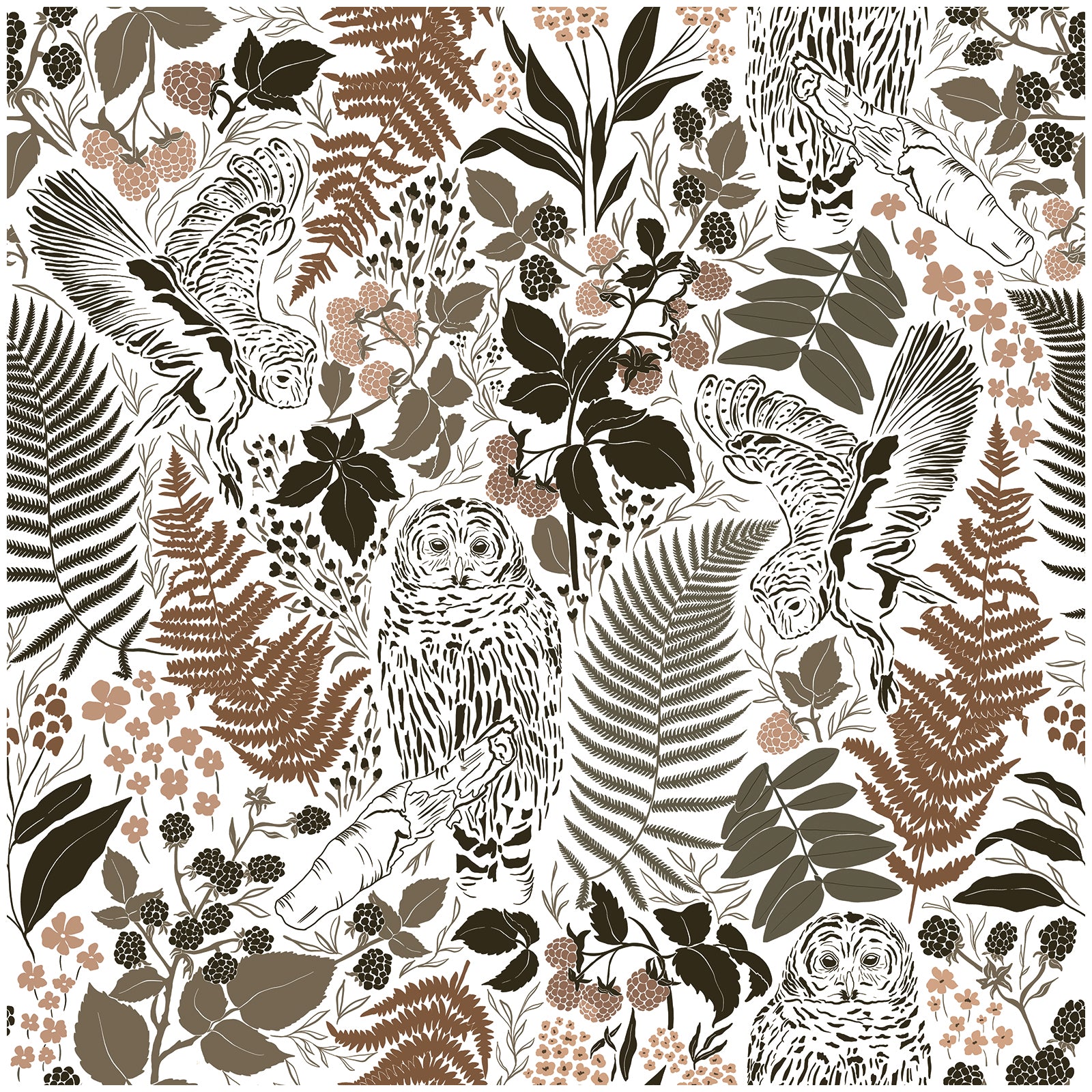 HaokHome Owls Peel & Stick Wallpaper Boho Removable Wall Paper Brown/Charcoal/White Tropical Textured Stick on Contact Paper for Bathroom Decoration