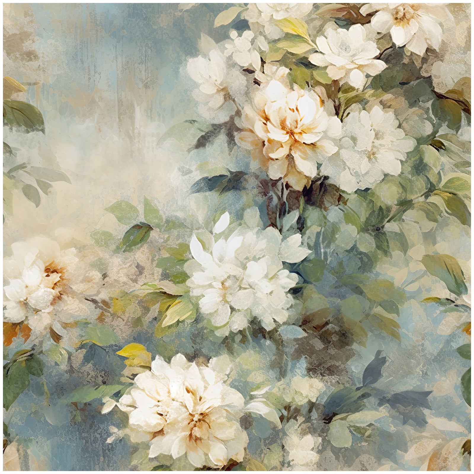 HaokHome Peel and Stick Wallpaper Rustic Vintage White Peony Oil Painting Wall Mural Removable Self Adhesive Soft Cottage Floral Wallpaper