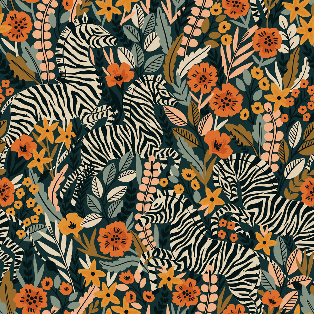 HaokHome Peel and Stick Tropical Zebra Botanical Wallpaper Orange Green Wall Mural Removable Wall Decor for Bedroom Living Room
