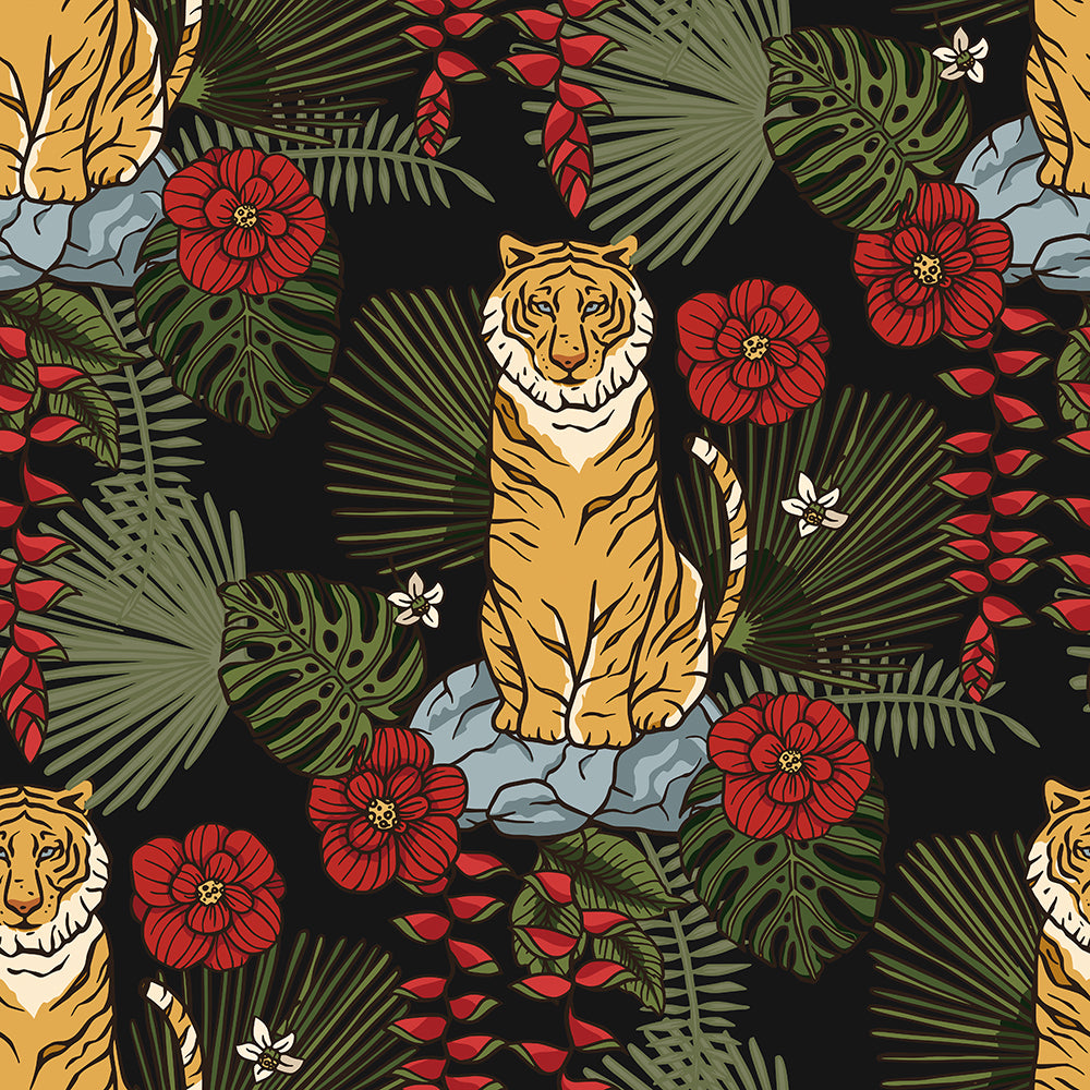 HaokHome Peel and Stick Wallpaper Boho Vintage Tiger and Tropical Leaf Pattern Dark Jungle Floral Wall Mural Removable Vinyl Self Adhesive Wallpaper for Bedroom Living Room Accent Wall