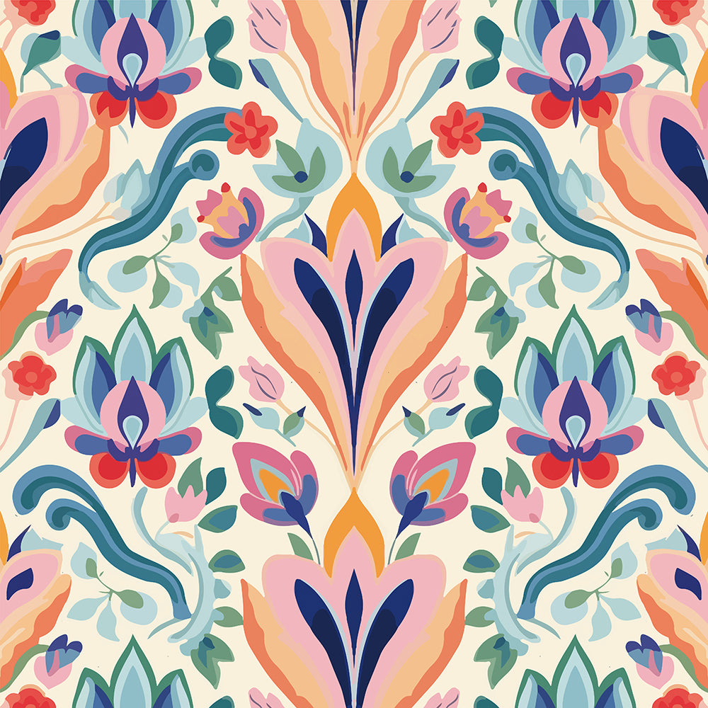 HaokHome Peel and Stick Wallpaper – Abstract Bohemian Floral Wall Mural with Colorful Botanical Patterns for Living Room, Bedroom, or Accent Wall