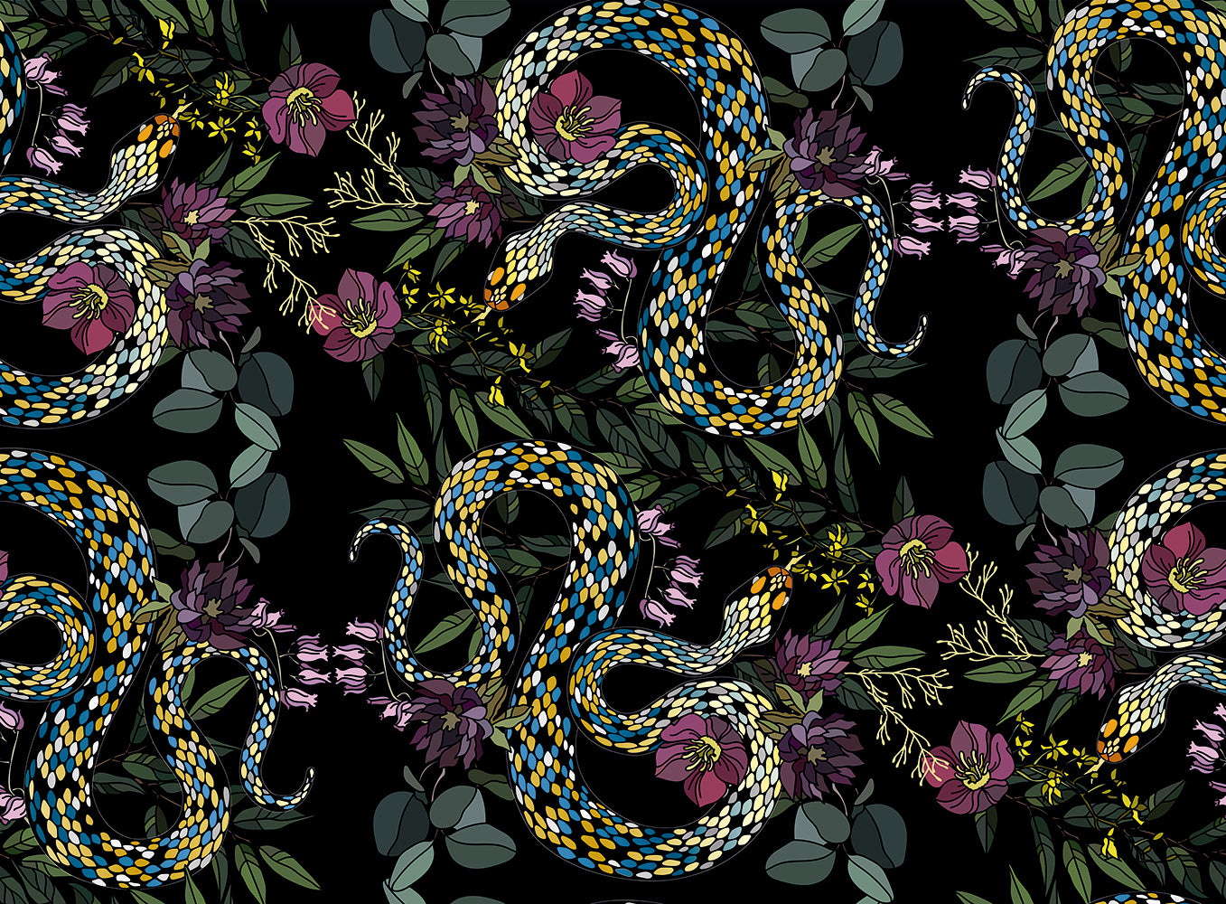 HaokHome Peel and Stick Wallpaper – Dark Botanical Snake and Floral Pattern Removable Self Adhesive Wallpaper for Accent Wall or Bedroom Decor