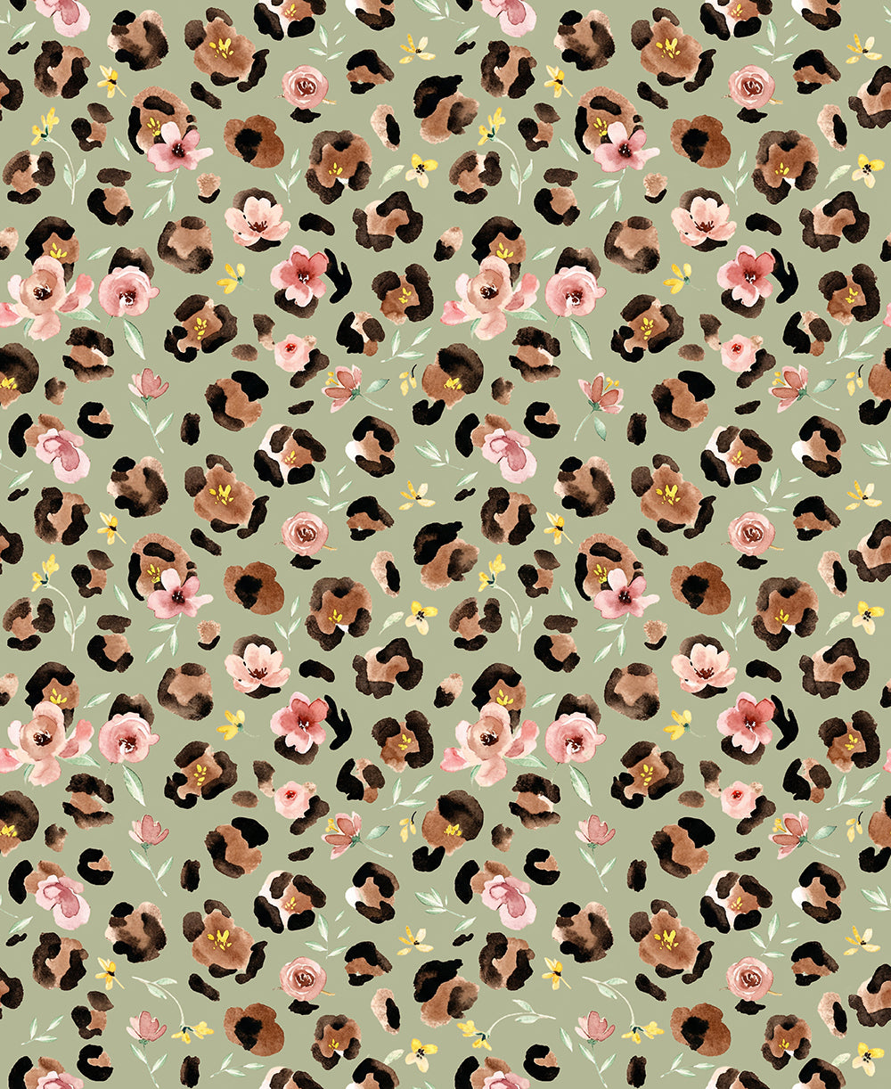 HaokHome Peel and Stick Wallpaper Sage Leopard Print Floral Wall Mural Removable Self Adhesive Soft Botanical Wallpaper