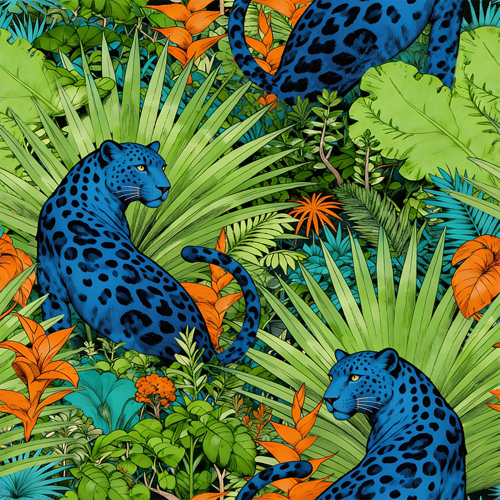 HaokHome Floral Peel and Stick Wallpaper Blue Leopard Tropical Jungle, Vibrant Botanical Removable Self Adhesive Peel and Stick Wallpaper for Bedroom
