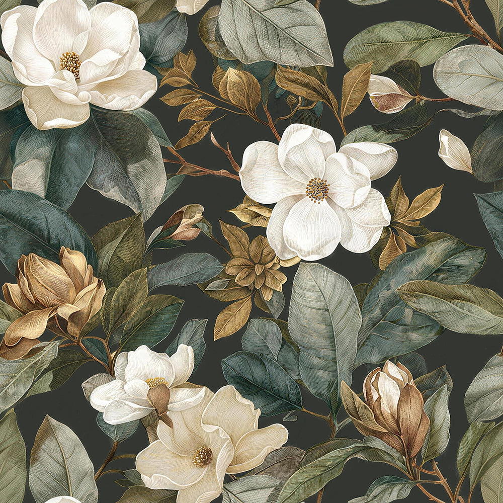 HaokHome Peel and Stick Wallpaper Moody Magnolia Floral Wall Mural Removable Self Adhesive Vintage Botanical Wallpaper