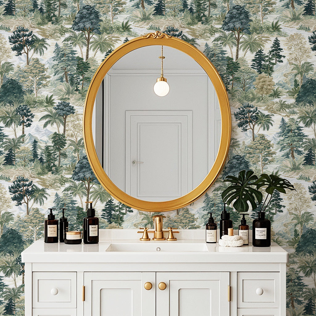 HaokHome Peel and Stick Wallpaper Soft Watercolor Forest Wall Mural Removable Self Adhesive Gentle Tree Wallpaper