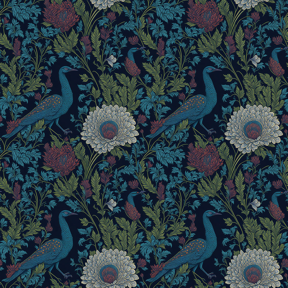 HaokHome Peel and Stick Wallpaper Vintage Peacock and Floral Pattern Dark Blue Botanical Wall Mural Removable Vinyl Self Adhesive Wallpaper for Bedroom Living Room Accent Wall
