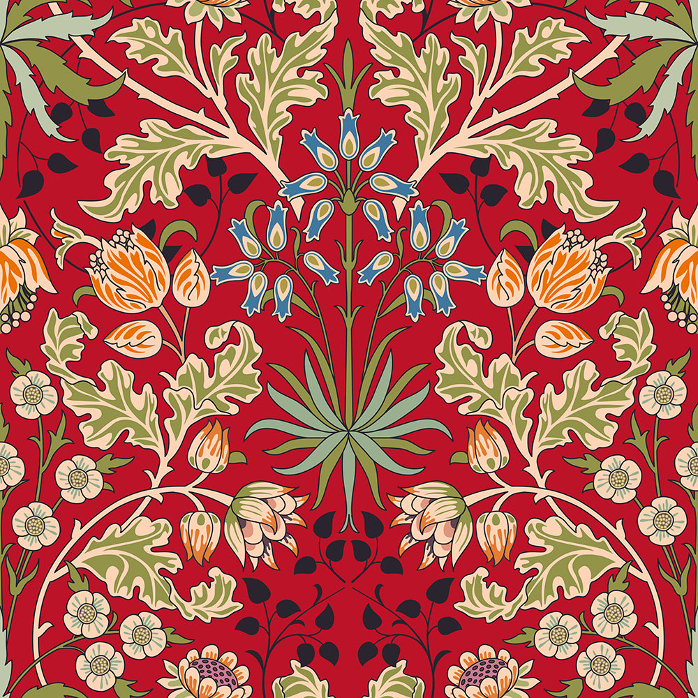 HaokHome Peel and Stick Wallpaper Vintage Red Floral Botanical William Morris Style Wallpaper