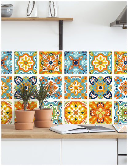 HaokHome Moroccan Tiles Wallpaper Peel and Stick Beige Colorful Wallpaper for Bedroom Kitchen