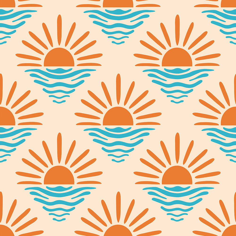 HaokHome Peel and Stick Wallpaper – Retro Sunset and Ocean Wave Minimalist Boho Removable Wallpaper