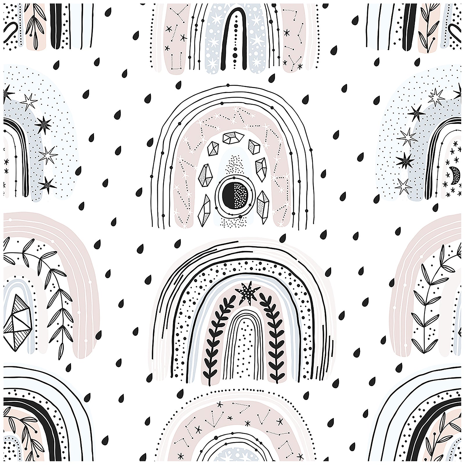 HaokHome Peel and Stick Wallpaper Hand Drawn Nordic Rainbow Boho Starry Crystal Plant Removable Wall Decor for Kids Bedroom