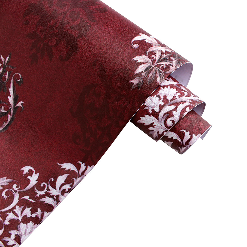 HaokHome Vintage Damask Wallpaper Peel and Stick Red Vinyl Wallpaper