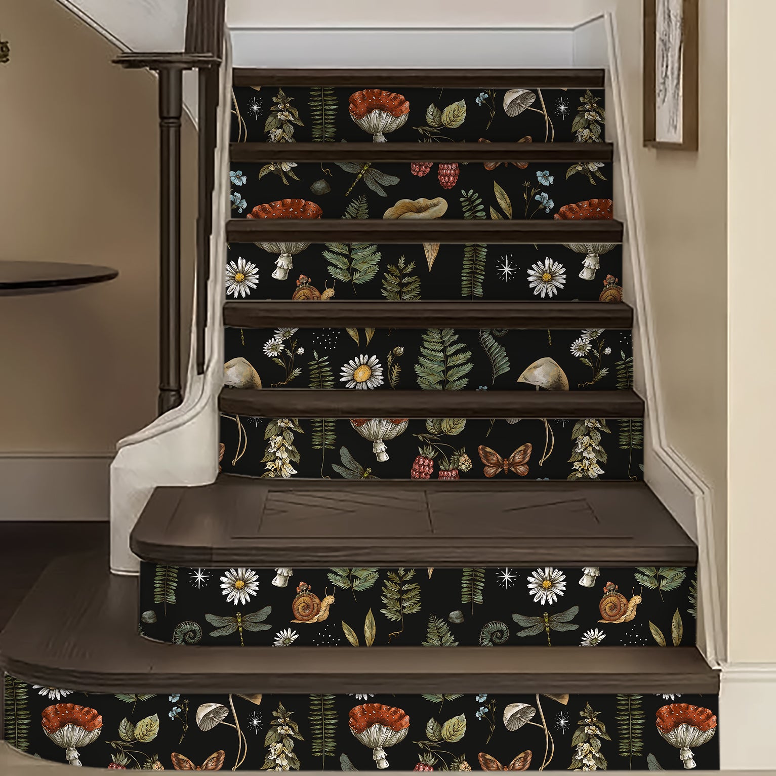 HaokHome Peel and Stick Wallpaper Vintage Botanical Mushroom Fern Floral Wall Mural Removable Self Adhesive Black Cottagecore Wallpaper for Autumn Home Decor
