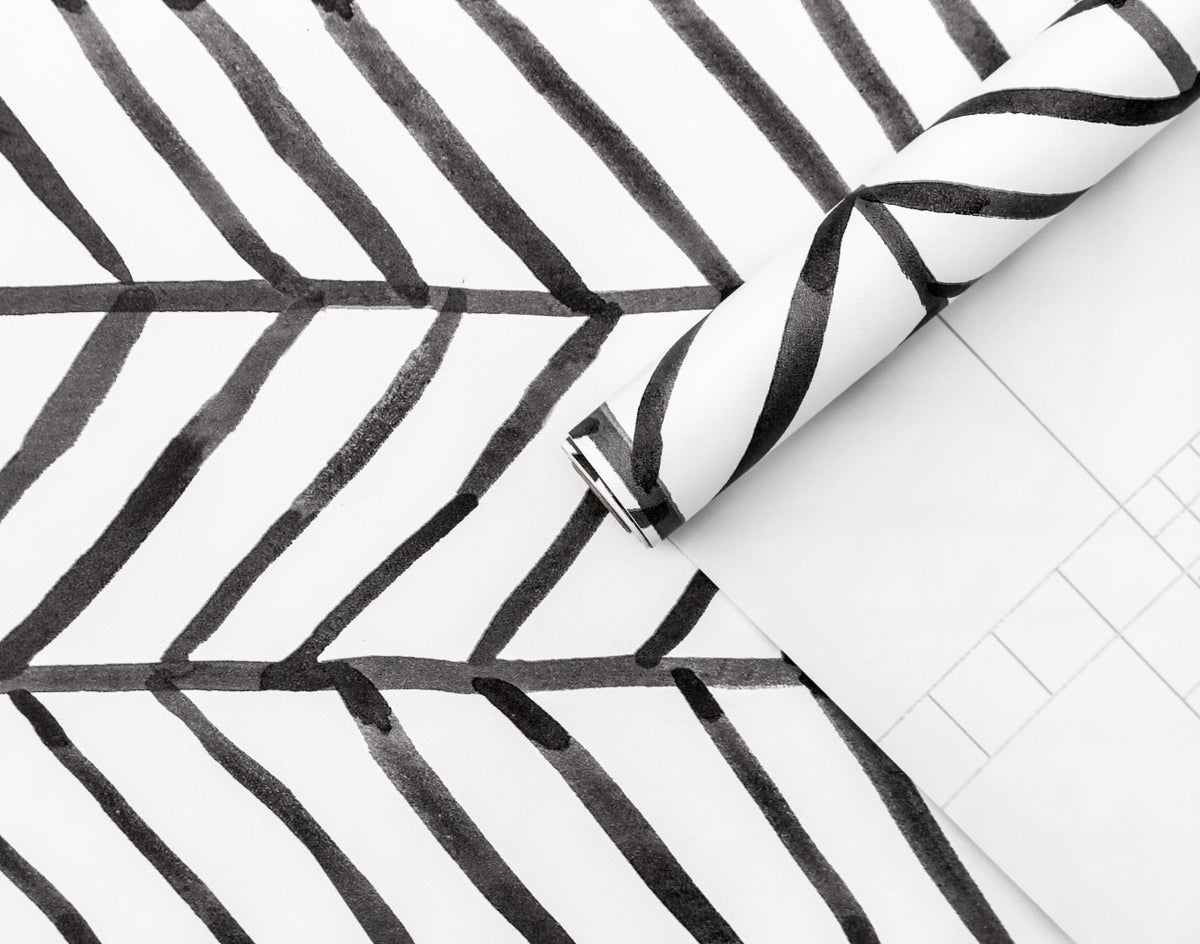 HaokHome Modern Stripe Peel and Stick Wallpaper Herringbone Black White Vinyl Self Adhesive Decorative