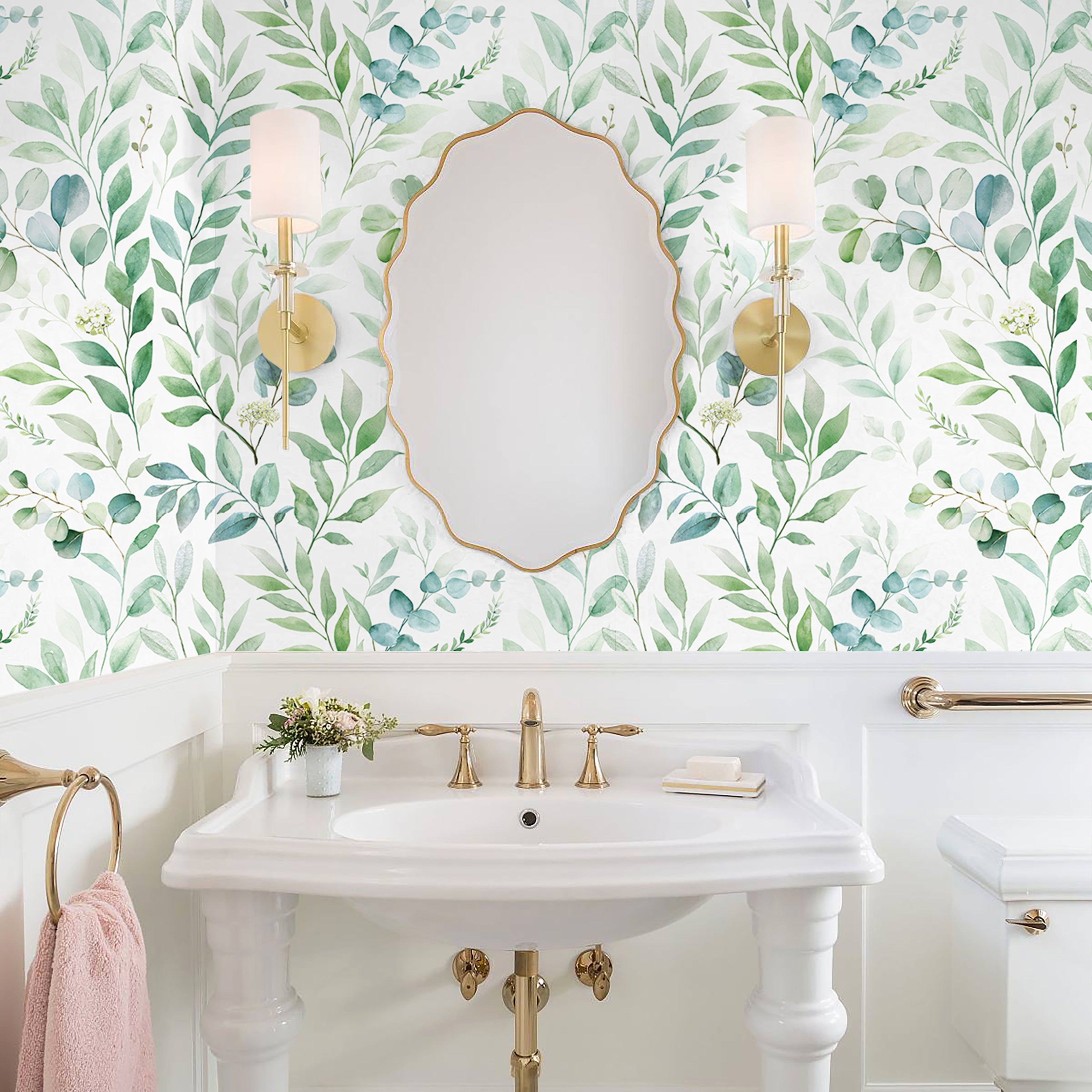 HaokHome Mixed‑Shape Eucalyptus Flower‑Spike Removable Wall Covering