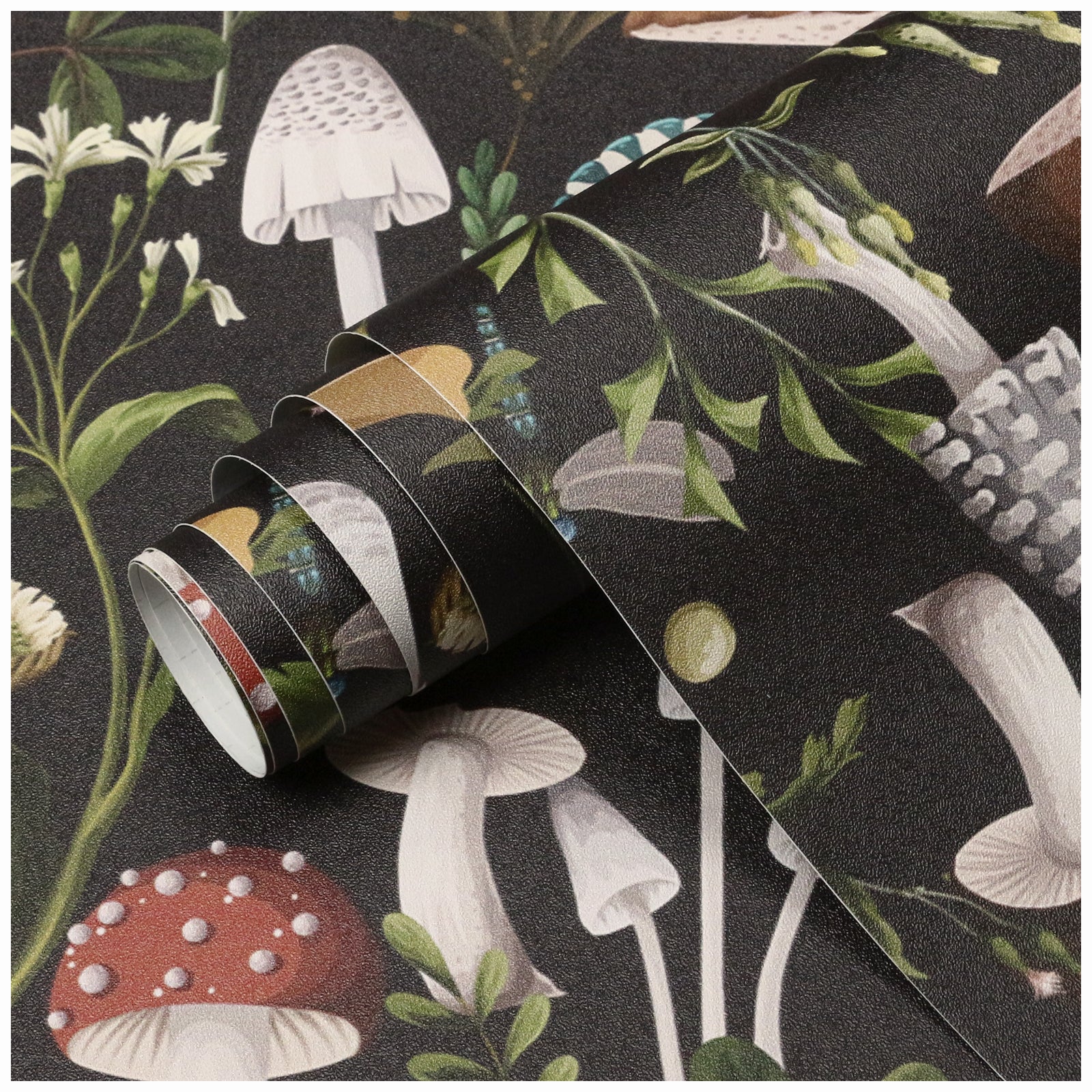 HaokHome 93279 Black/Brown Boho Mushroom Peel and Stick Wallpaper Removable Stick on Forest Contact Paper for Bedroom