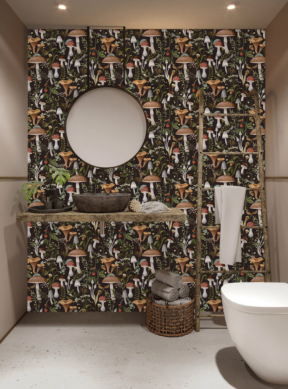 HaokHome 93279 Black/Brown Boho Mushroom Peel and Stick Wallpaper Removable Stick on Forest Contact Paper for Bedroom