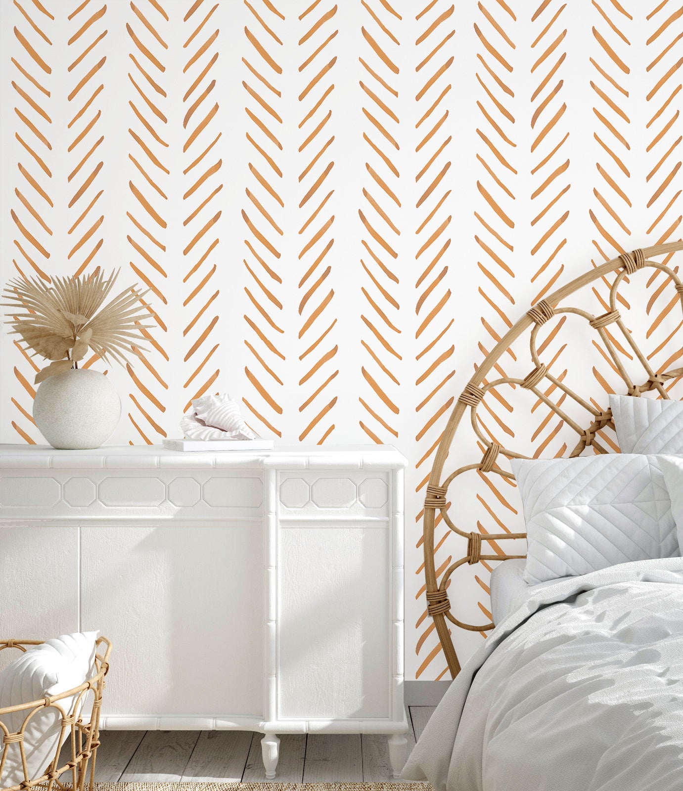 HAOKHOME 96101-3 Boho Stripes Peel and Stick Wallpaper Removable Terracotta/White Chevron Vinyl Self Adhesive Mural Contact Paper