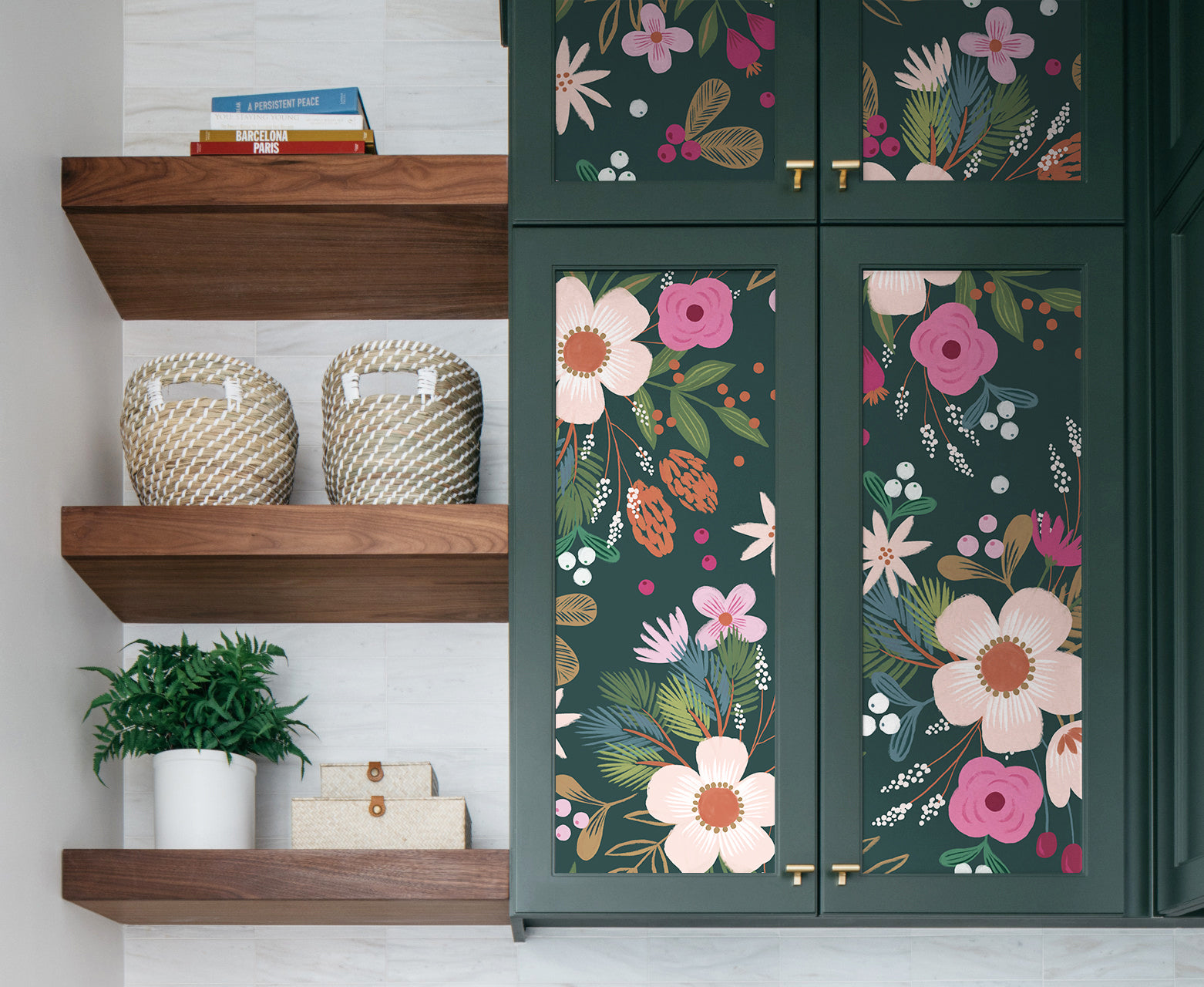 Deep Teal Winter Floral Wallpaper – Warm Soft Blossom Botanical Print