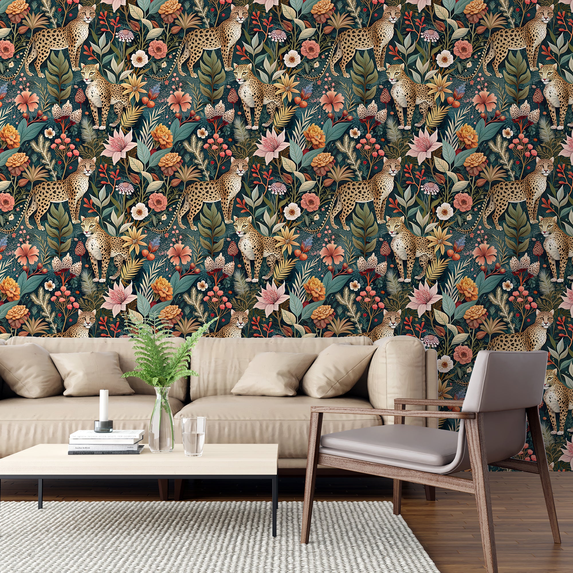 HaokHome Tropical Leopard Animal Forest Peel and Stick Wallpaper - Removable Vinyl DIY Decor