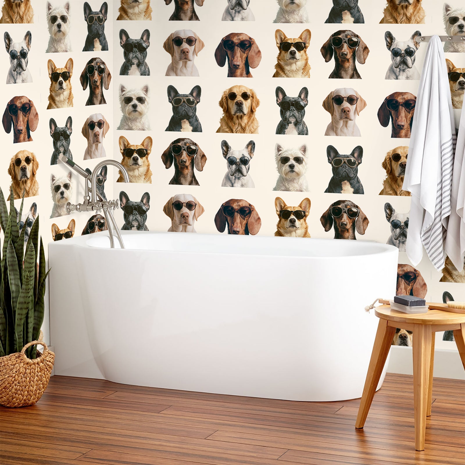 HaokHome Peel and Stick Wallpaper Cool Dog Sunglasses Wall Mural Removable Self Adhesive Whimsical Pet Wallpaper