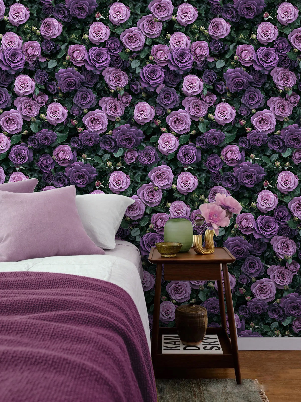 HaokHome Floral Peel and Stick Wallpaper Vintage Purple Rose, Romantic Floral Removable Self Adhesive Peel and Stick Wallpaper for Bedroom Living Room
