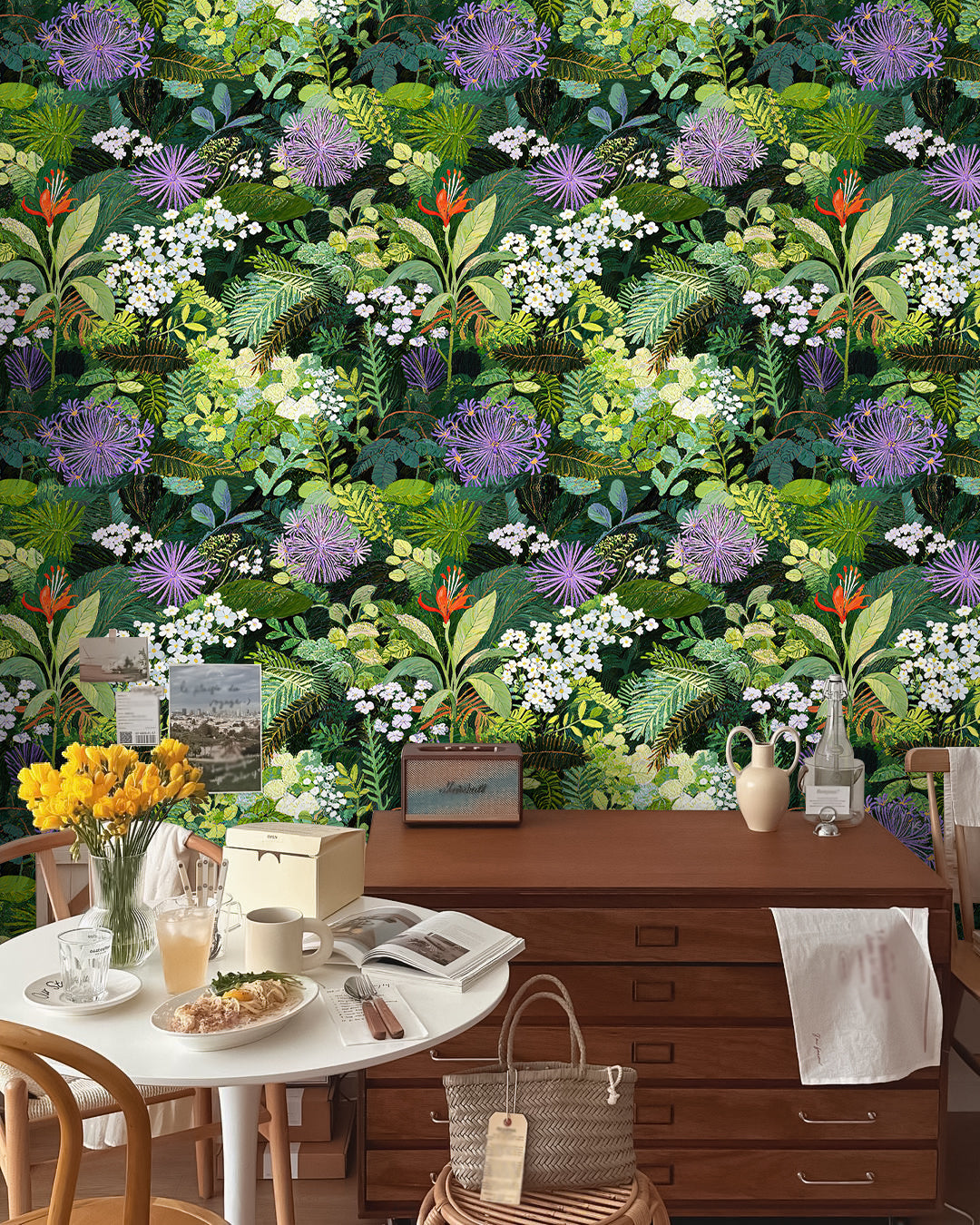 HaokHome Floral Peel and Stick Wallpaper Lush Tropical Jungle Botanical, Vibrant Greenery Floral Removable Self Adhesive Vinyl Contact Paper for Living Room & Bedroom