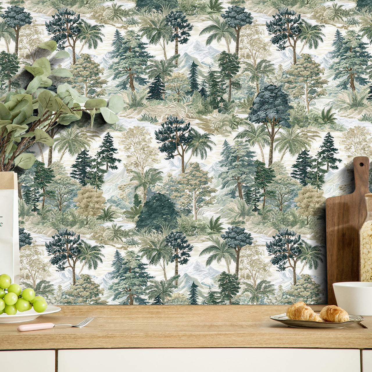 HaokHome Peel and Stick Wallpaper Soft Watercolor Forest Wall Mural Removable Self Adhesive Gentle Tree Wallpaper
