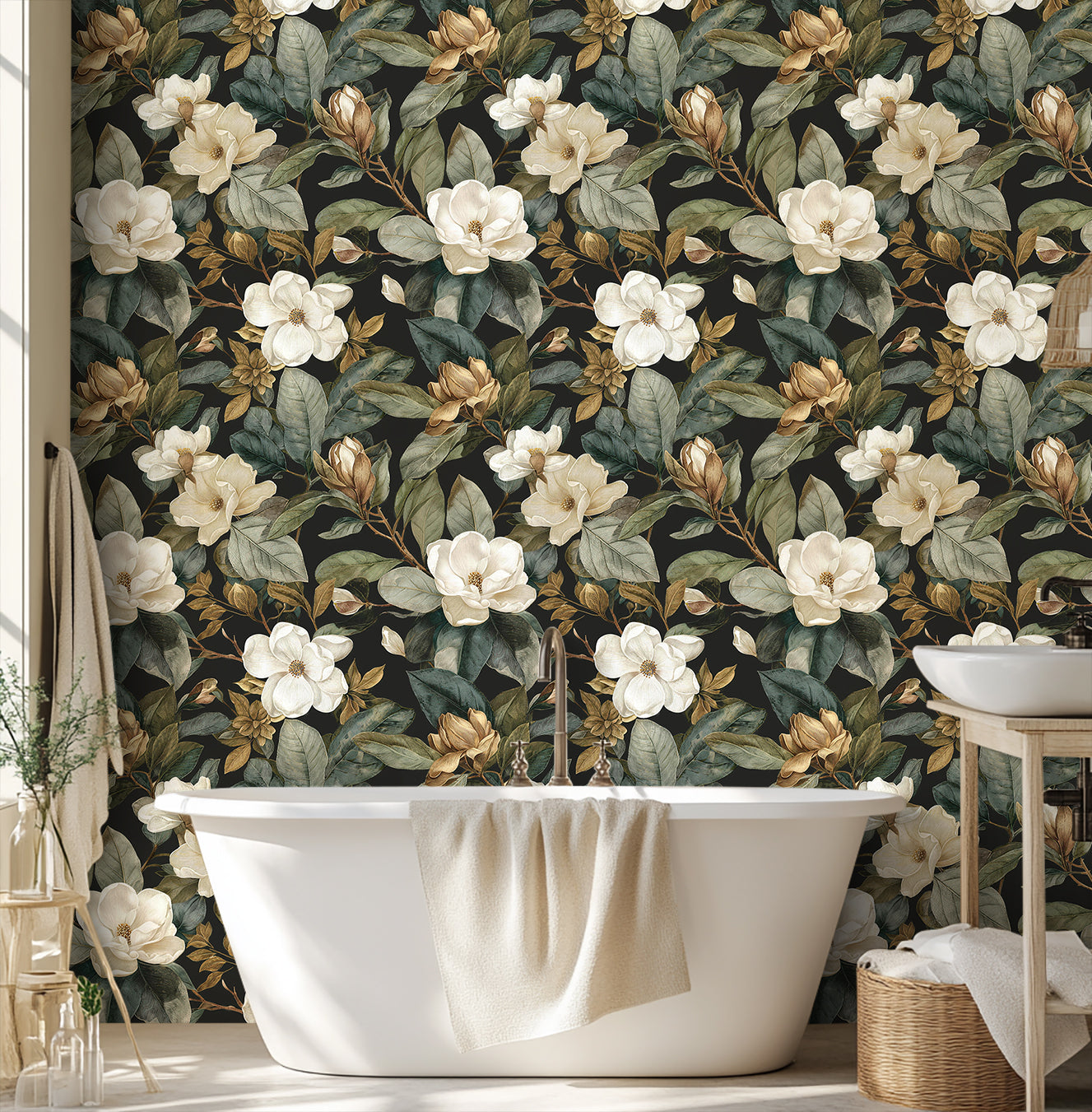 Moody Magnolia Vintage Botanical Wallpaper