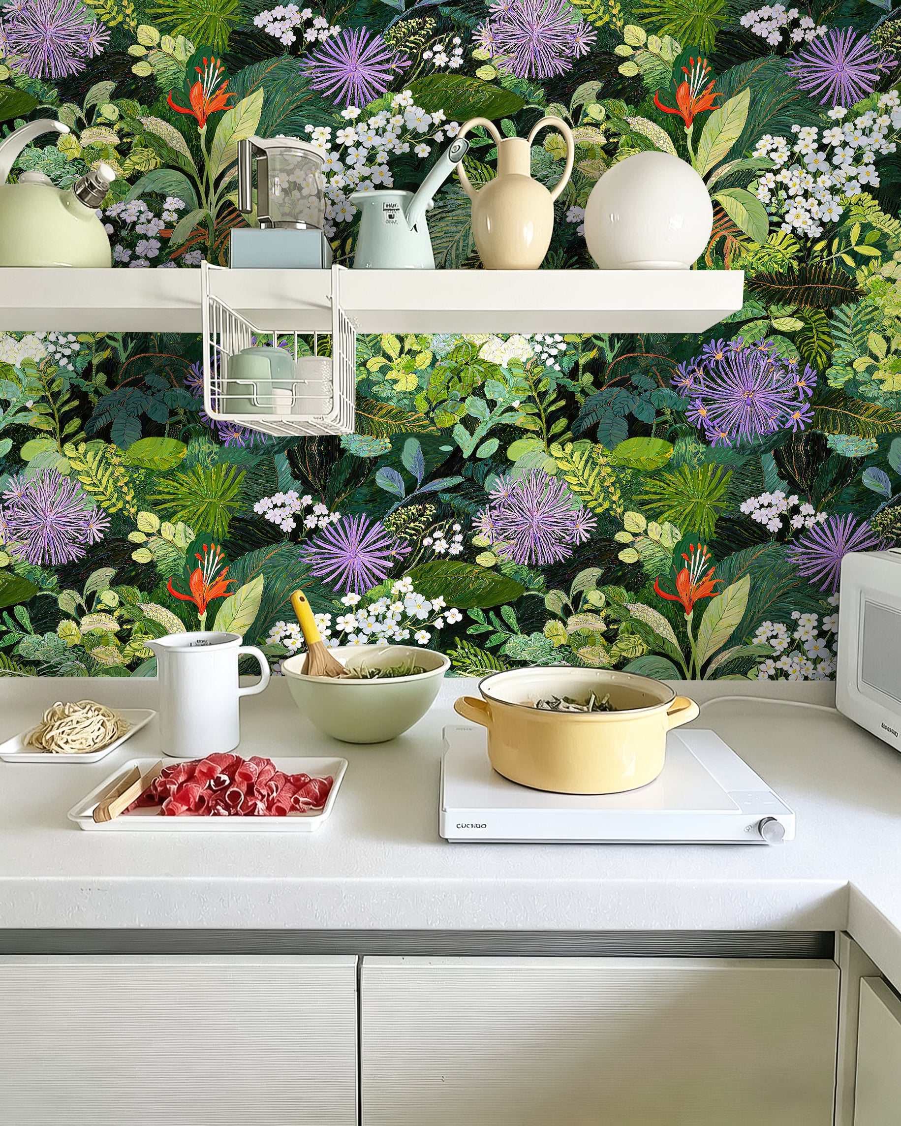 HaokHome Floral Peel and Stick Wallpaper Lush Tropical Jungle Botanical, Vibrant Greenery Floral Removable Self Adhesive Vinyl Contact Paper for Living Room & Bedroom