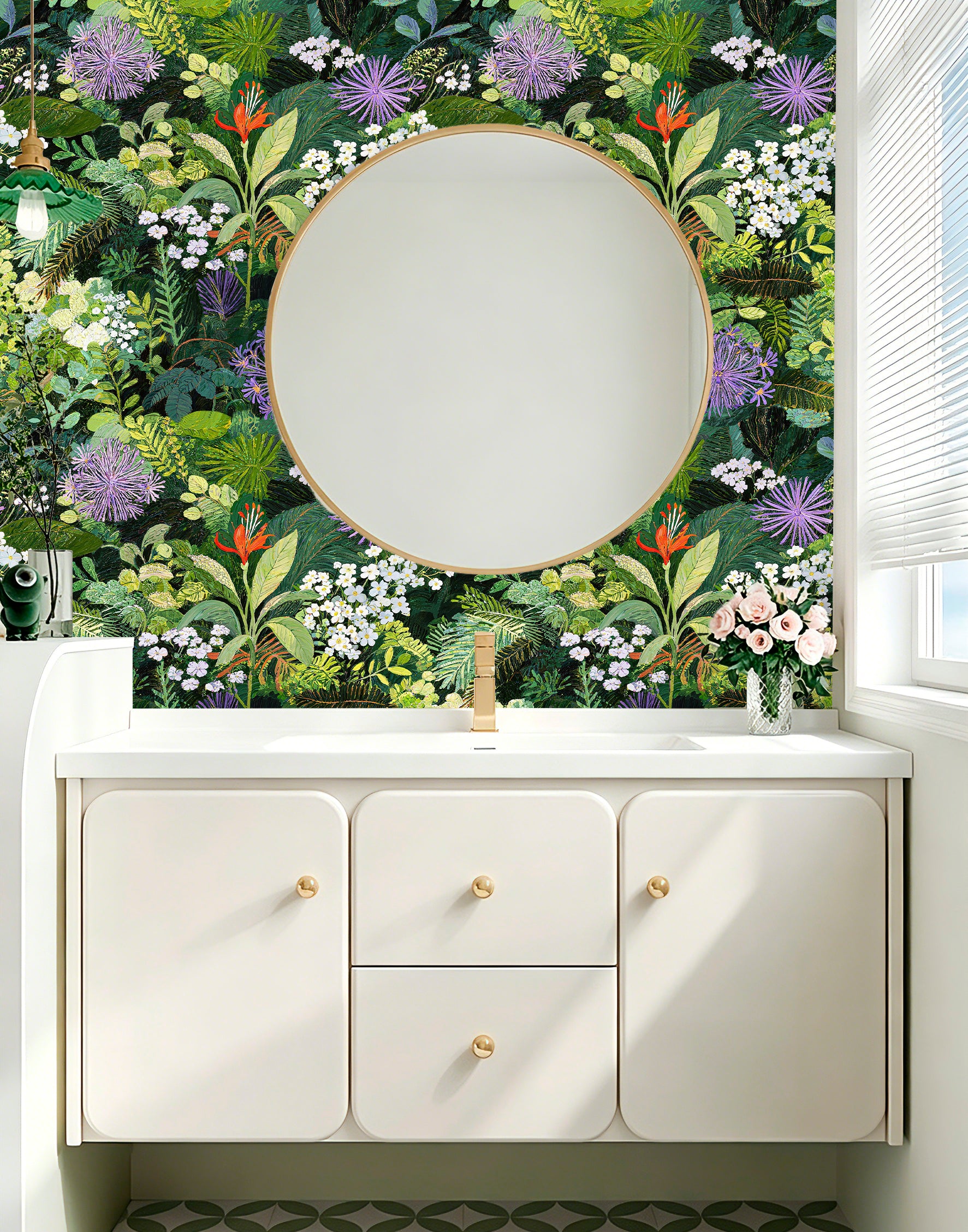 HaokHome Floral Peel and Stick Wallpaper Lush Tropical Jungle Botanical, Vibrant Greenery Floral Removable Self Adhesive Vinyl Contact Paper for Living Room & Bedroom