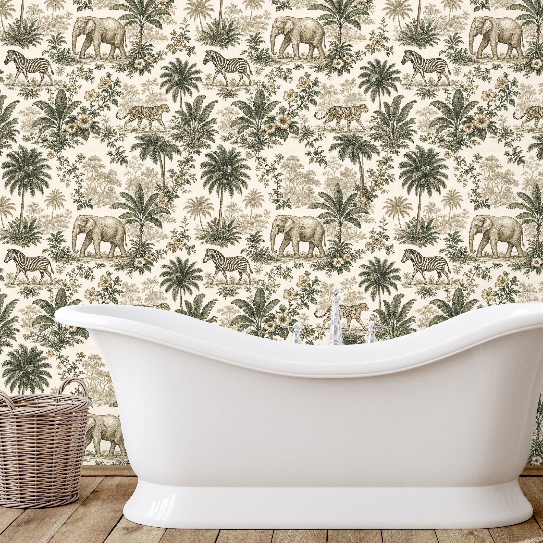 Safari Toile Wallpaper – Vintage Jungle Sketch Wallpaper