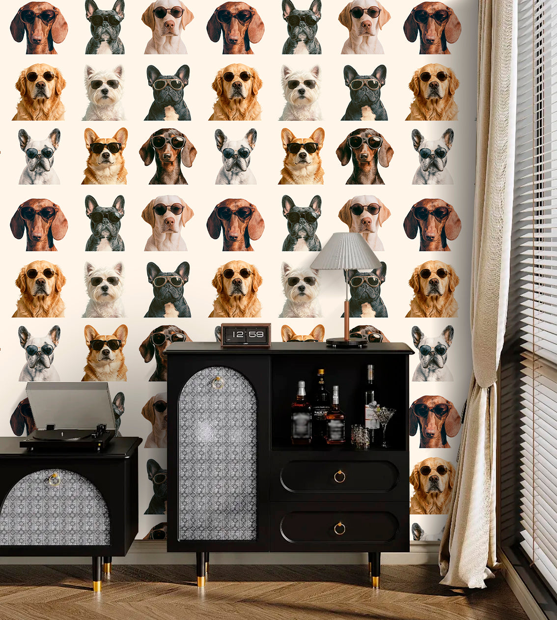 HaokHome Peel and Stick Wallpaper Cool Dog Sunglasses Wall Mural Removable Self Adhesive Whimsical Pet Wallpaper