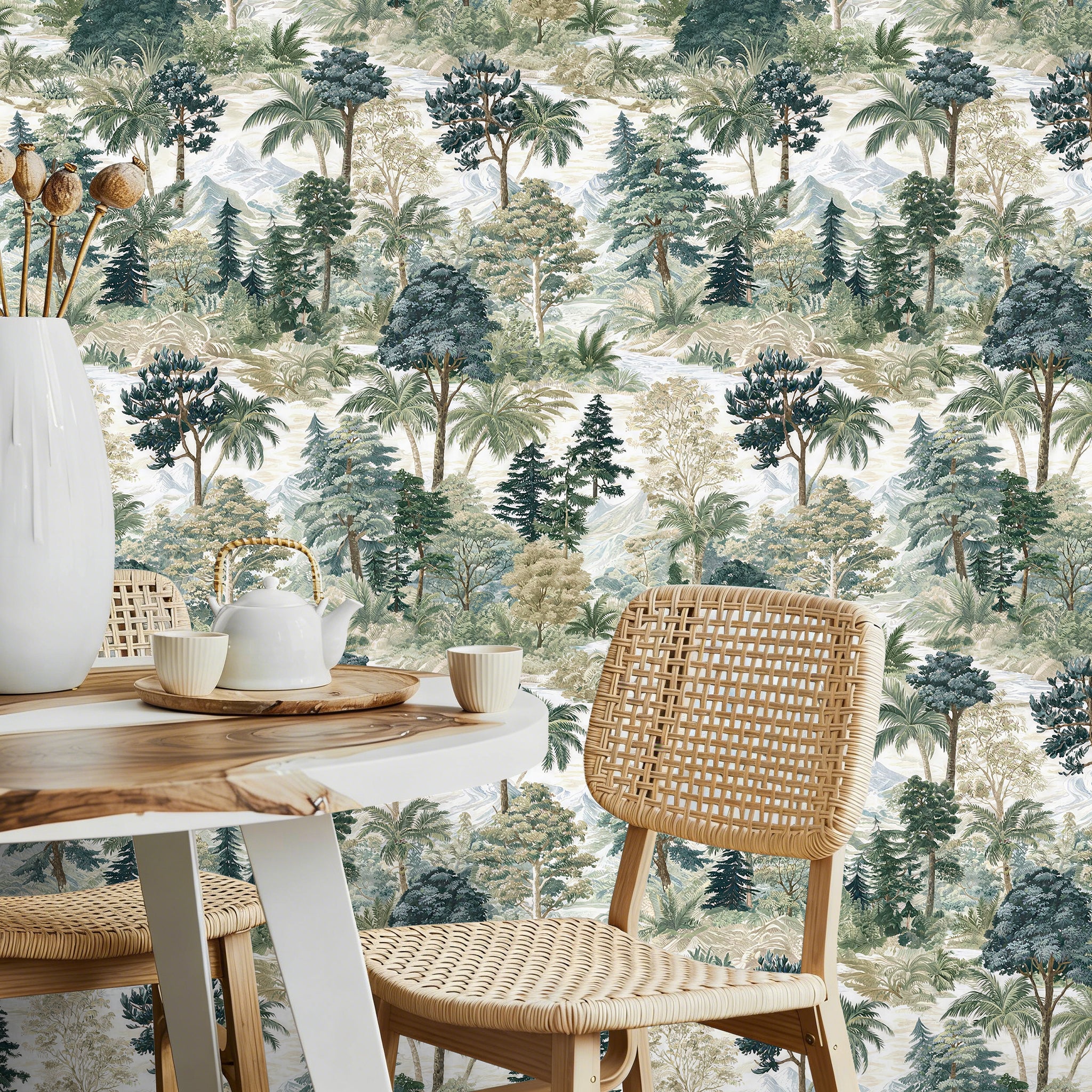 HaokHome Peel and Stick Wallpaper Soft Watercolor Forest Wall Mural Removable Self Adhesive Gentle Tree Wallpaper