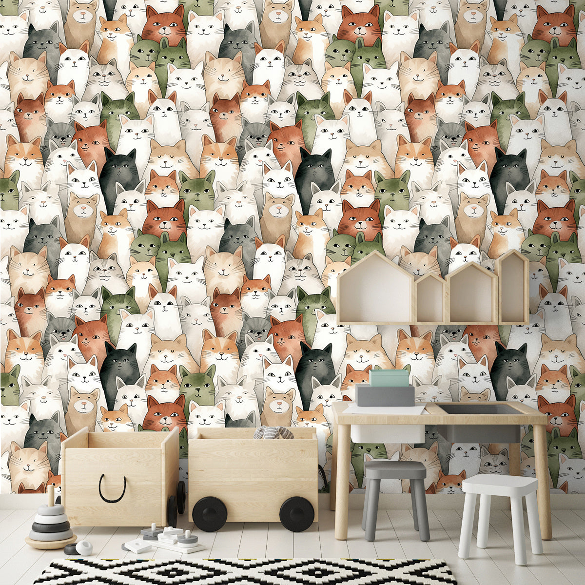 HAOKHOME 99056 Cats Wallpaper Peel and Stick Animal Stick on Wallpaper Textured 3D Wall Paper for Dollhouse Adhesive Contact Paper